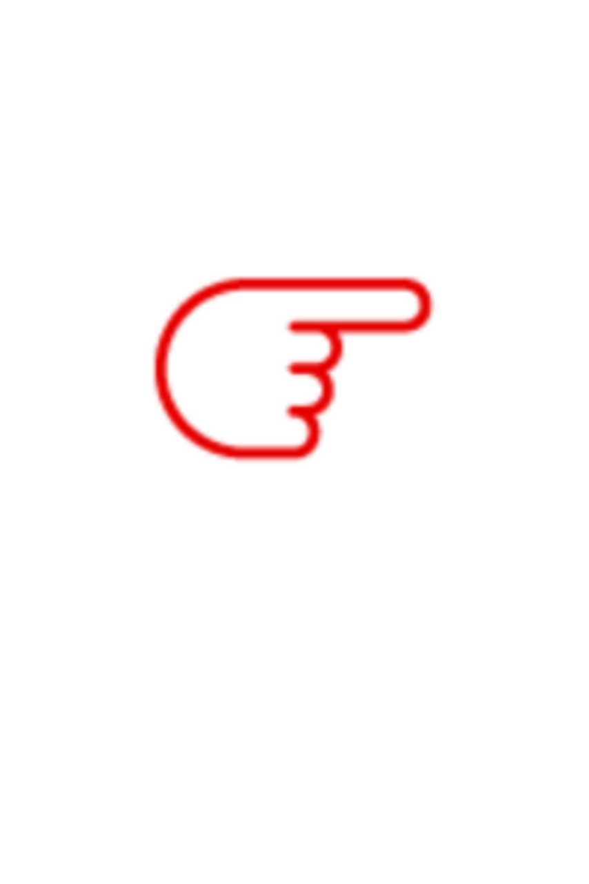 Das Piktogramm ist eine Hand. Der Zeigefinger zeigt nach recht zu den Links zu Facebook und Instagram