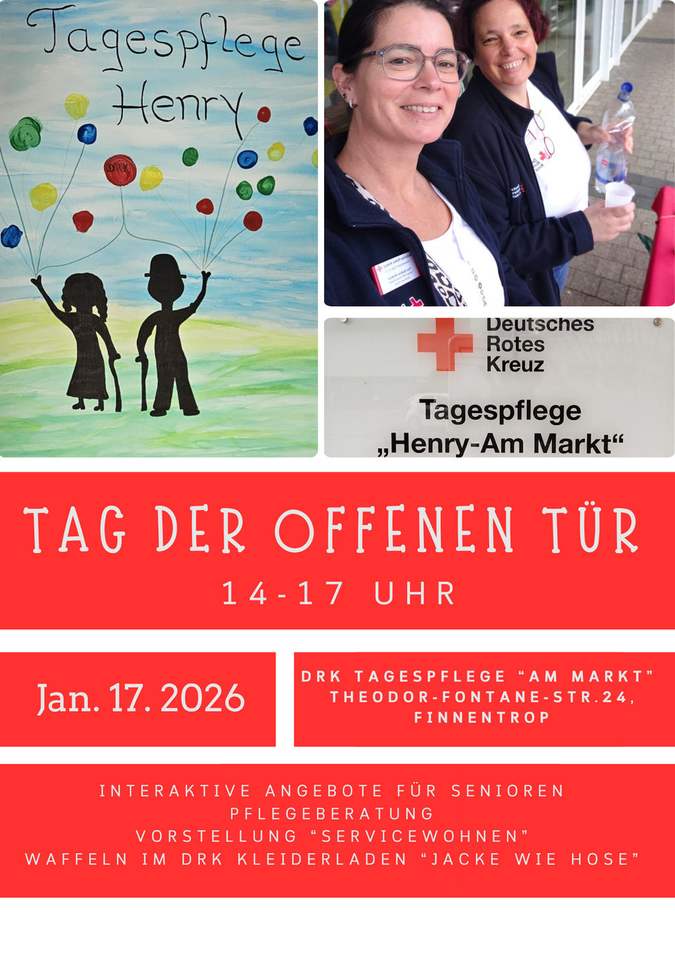 Die DRK Tagespflege Henry-am Markt öffnet Samstag den 17.Januar 2026 ab 14 Uhr bis 17 Uhr ihre Türen.