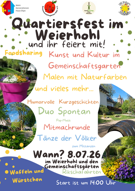 Einladungsplakat zum Quartiersfest im Weierhohl am 08.07.2026