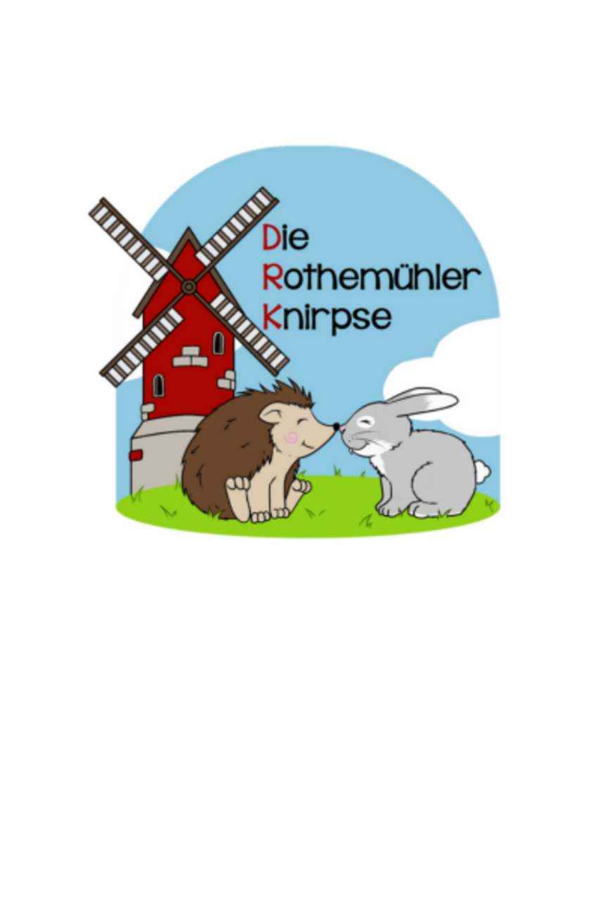 Rothemühler Knirpse_Logo Logo der Rohtemühler Knirpse mit Windmühle in rot sowie Igel und Hase als Symbol für die beiden U3-Gruppen